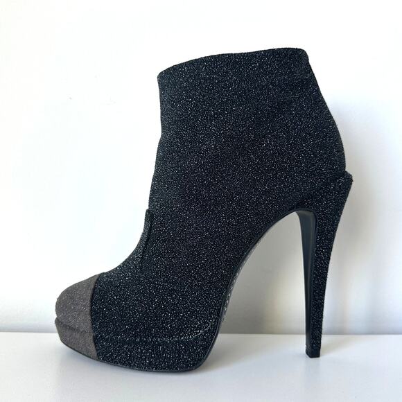 Chanel Black CC Sparkle Glitter Cap Toe Platform Short Boots IT 39 - Picture 4 of 15